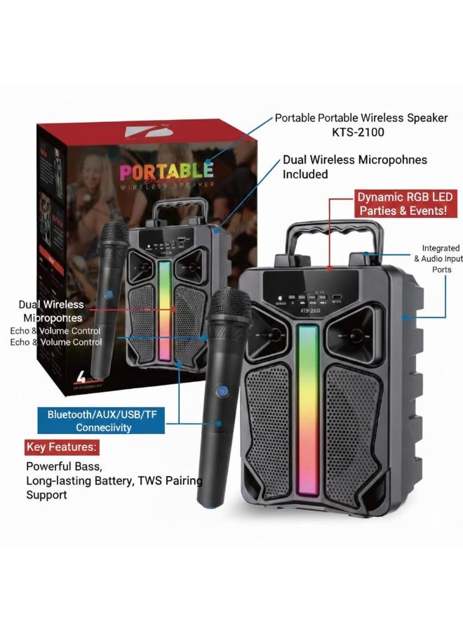 KTS Portable Wireless Speaker with Microphone, Bluetooth Karaoke Speaker System - Image 3